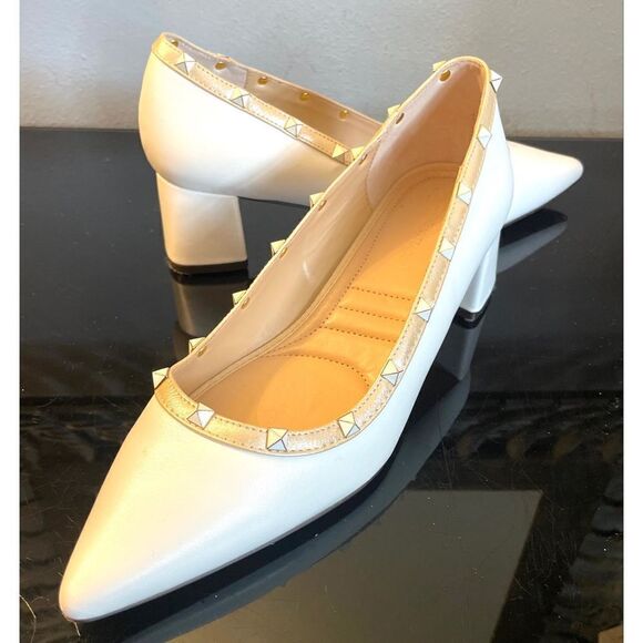 Adrienne Vittadini Studded Sage White Pointed Toe Women’s Heels Size 10 M - Picture 1 of 14